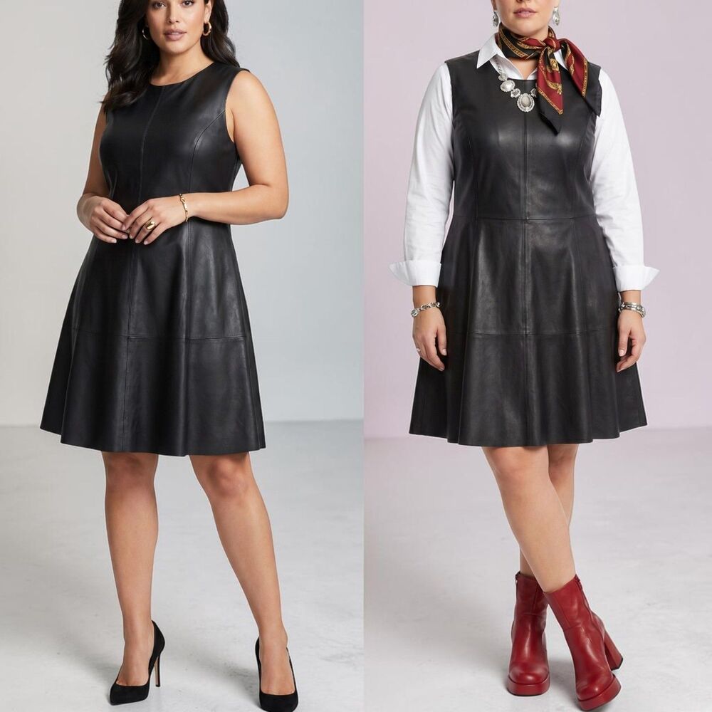 Halogen Black Leather Sleeveless Dress